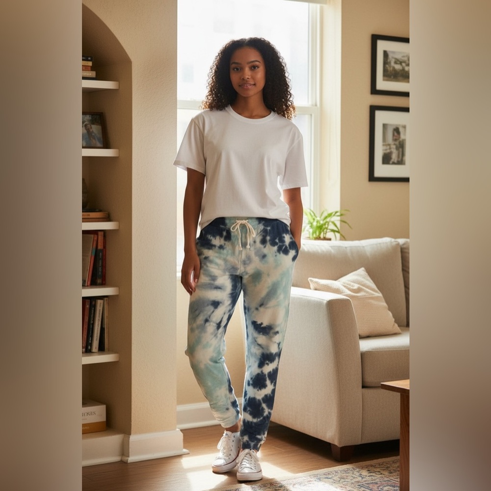 NWT dreamsicle Tie-Dye Drawstring Sweatpants/Joggers-White & Blue Sizes S, M, L